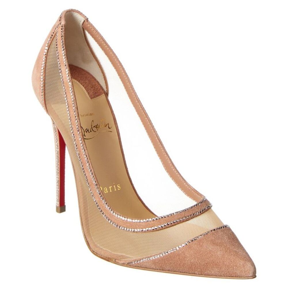 Christian Louboutin Galativi 100 Mesh & Suede Pump, Brown